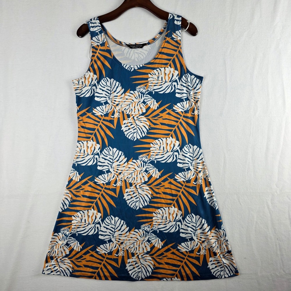 Tango Mango Women's Tropical Palm Leaf Print Sleeveless A-Line Dress Size L